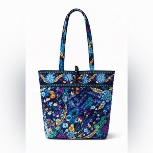 Vera Bradley Navy Floral Quilted Tote with Multicolor Blooms